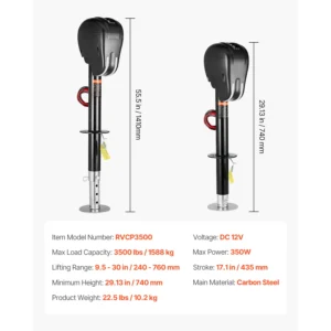 VEVOR 3500 lbs Electric Trailer Jack 9.5"-26.3" Lift with 2 Way Connector & Memory Function RV Power Tongue Jack for Campers